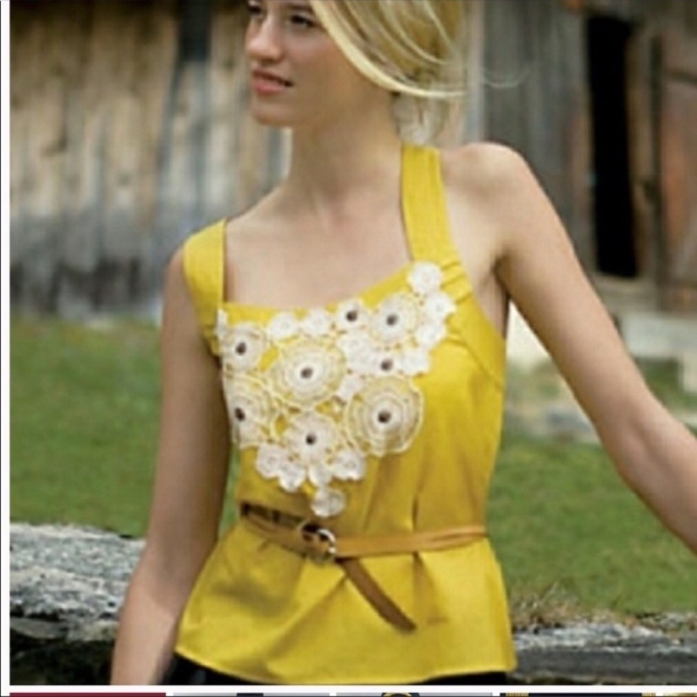 Anthropologie Floreat Yellow Floral Appliqué Top